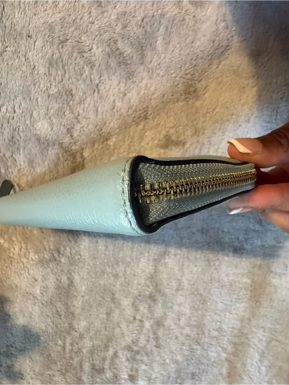 kate spade light blue pebbled leather zip-around wallet